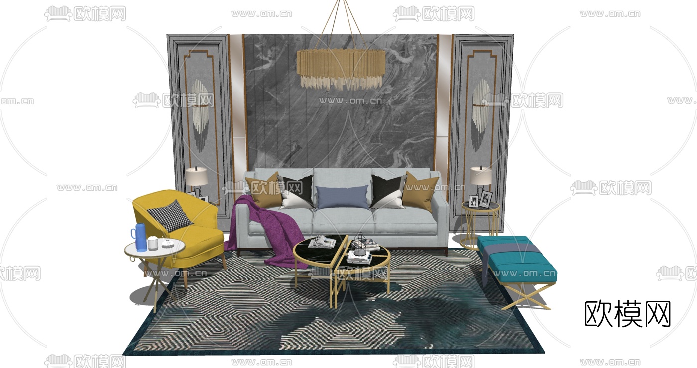 后现代组合沙发su模型下载