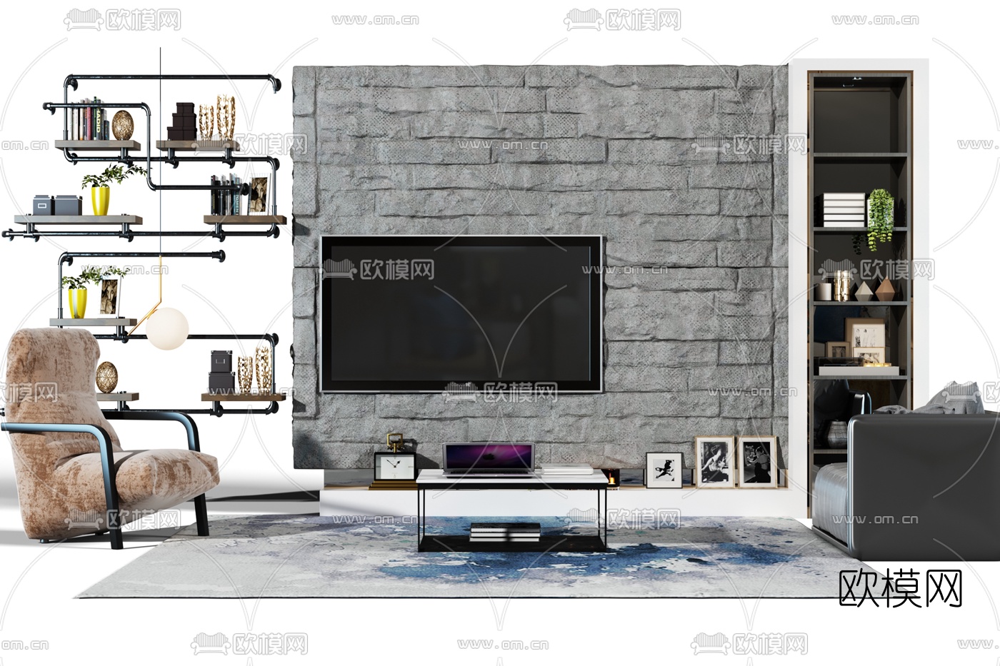 工业风电视背景墙3d模型下载