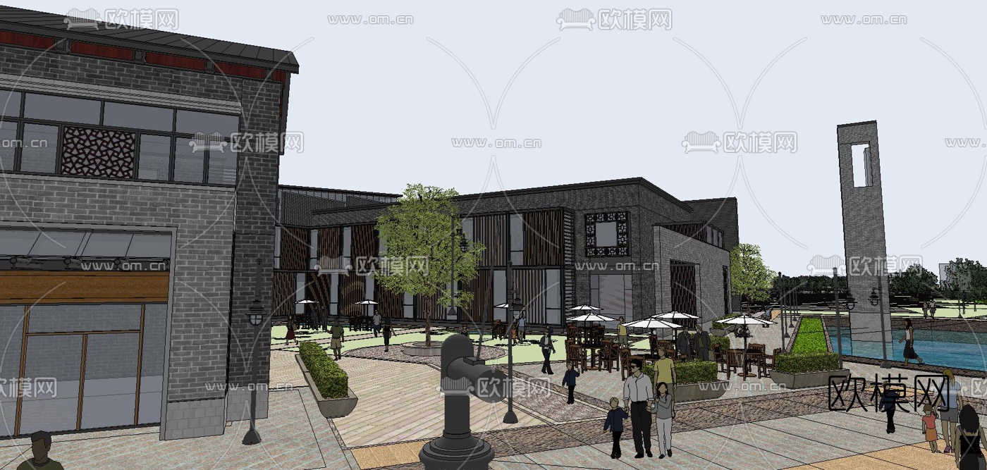 中式商业街su模型下载（渲染图2）