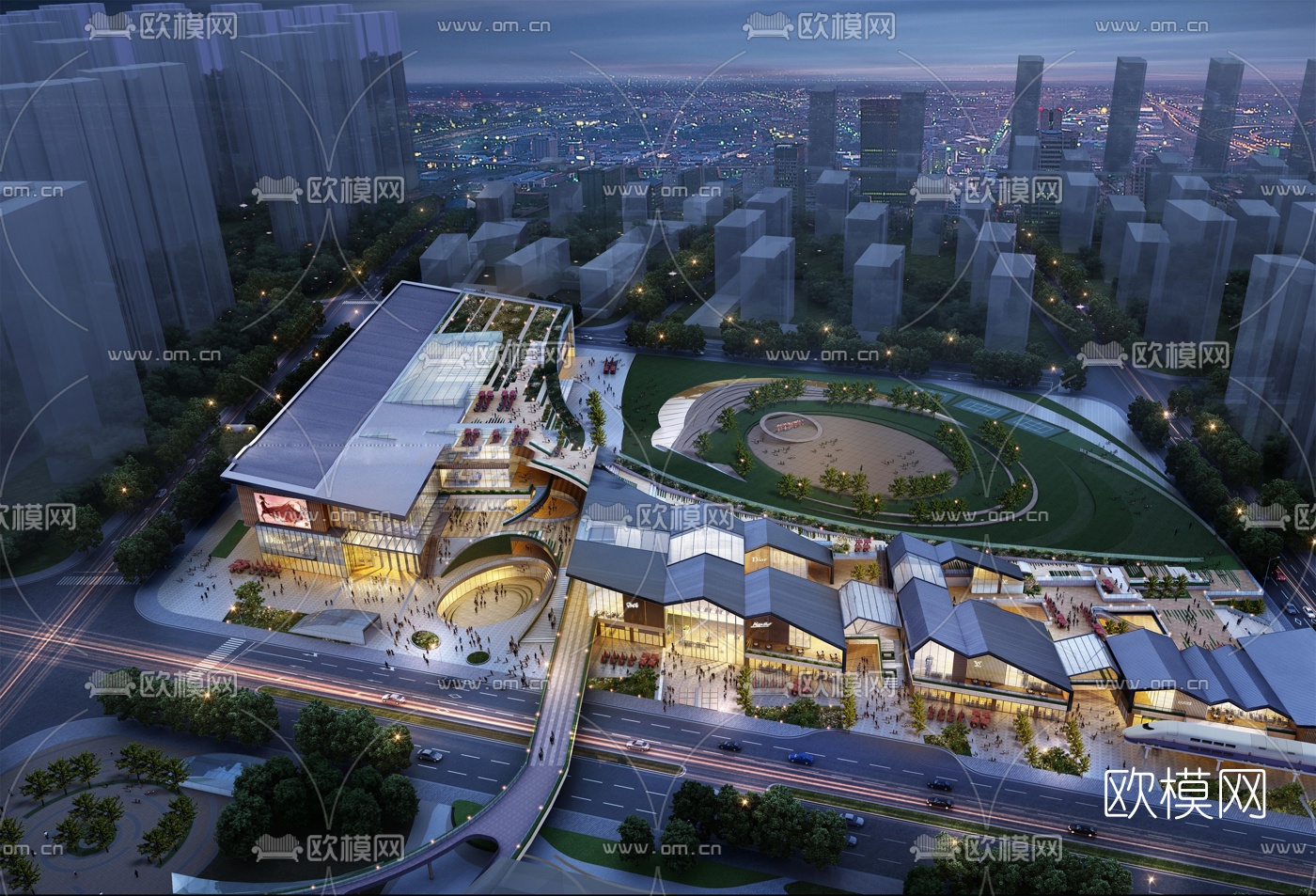 现代商业街外观su模型下载（渲染图4）