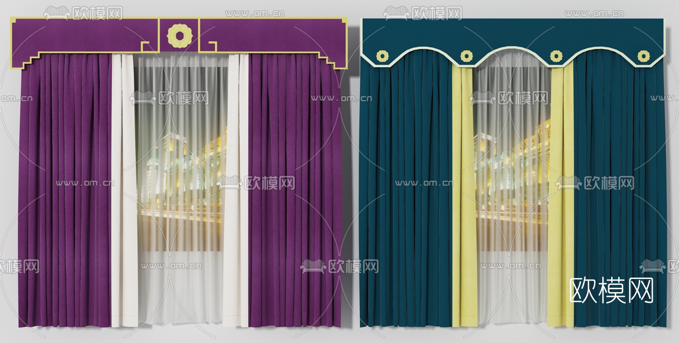 新中式窗帘组合3d模型