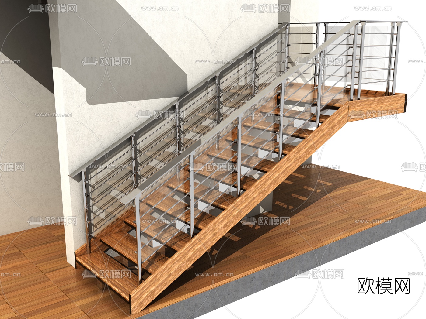 现代金属玻璃楼梯护栏3d模型