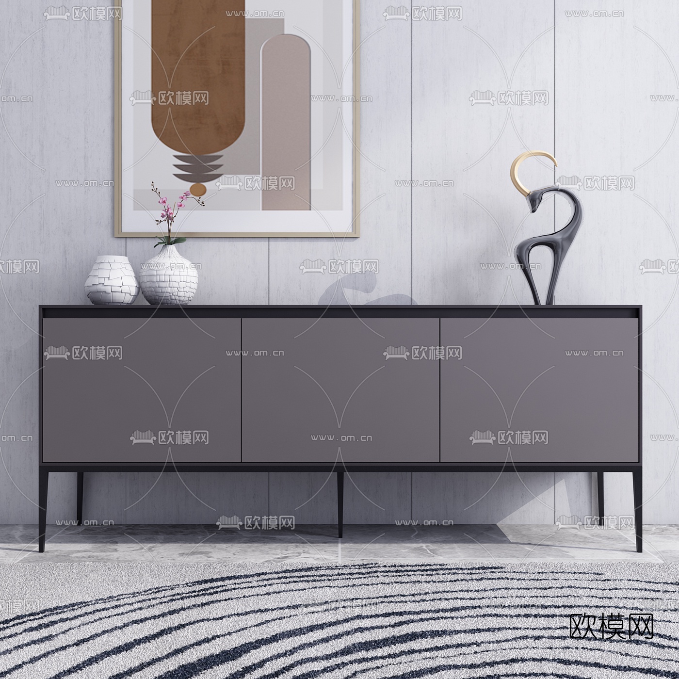 北欧简约餐边柜3d模型下载（渲染图1）