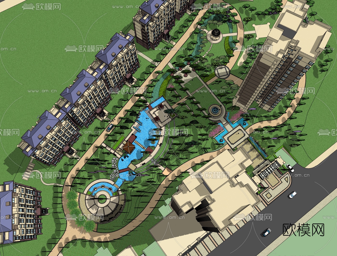 欧式小区规划免费su模型下载