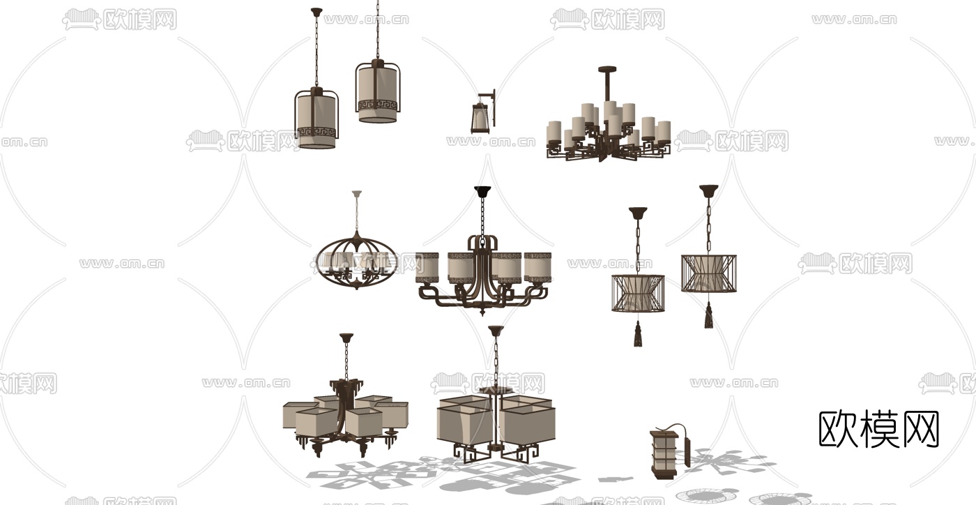 中式多头吊灯su模型下载