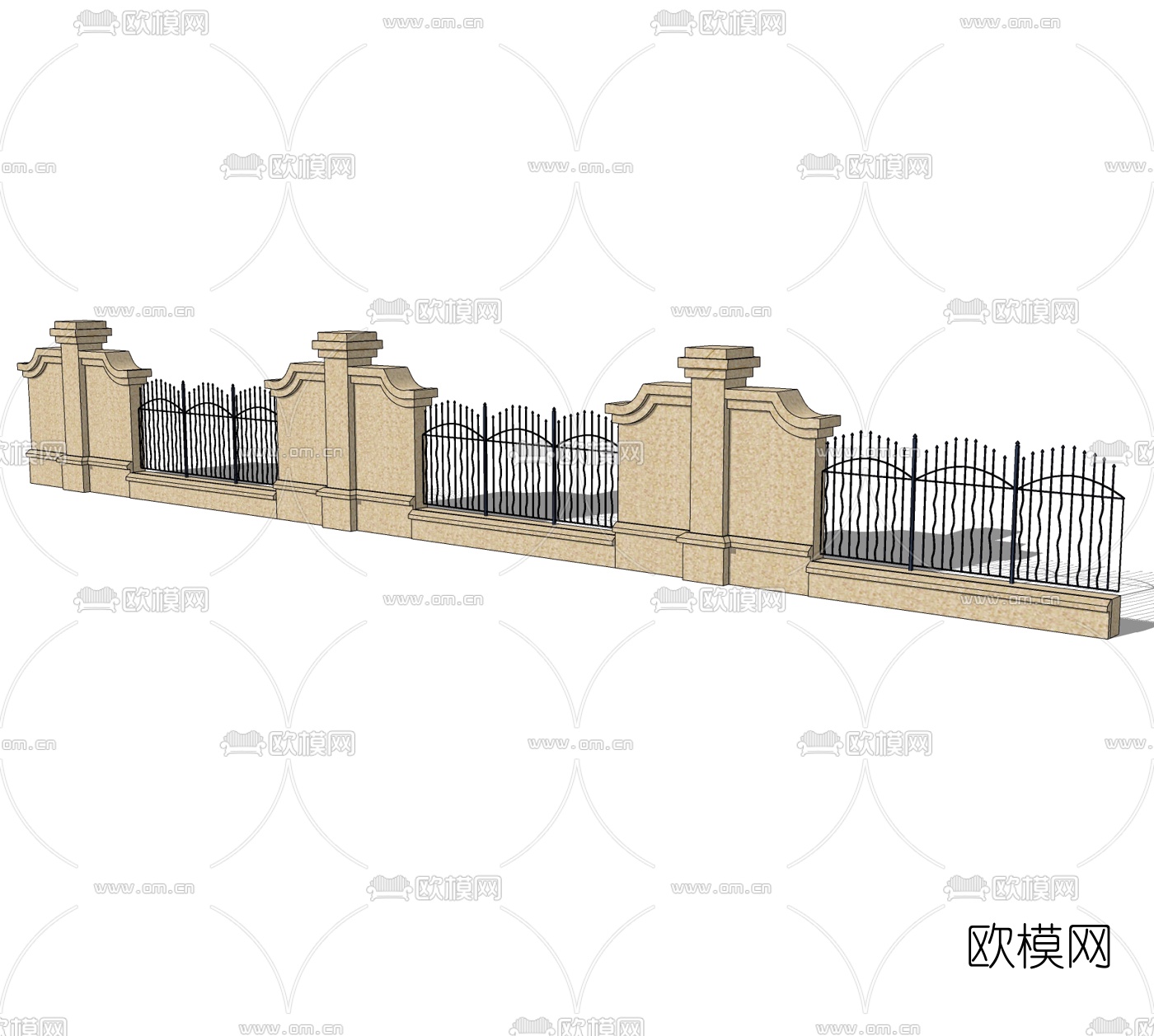 简欧围墙护栏免费su模型下载