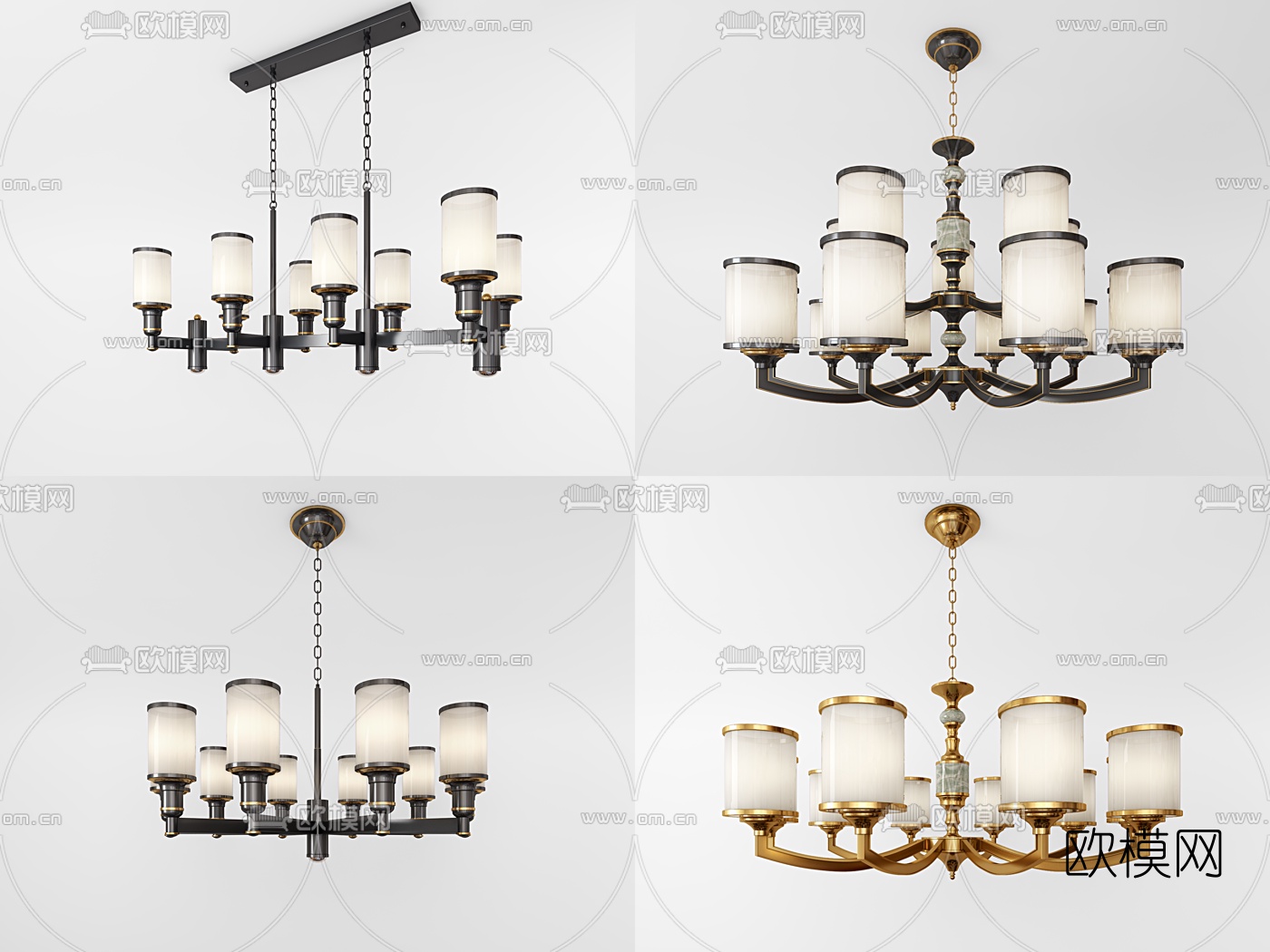 新中式轻奢吊灯组合3d模型下载（渲染图1）