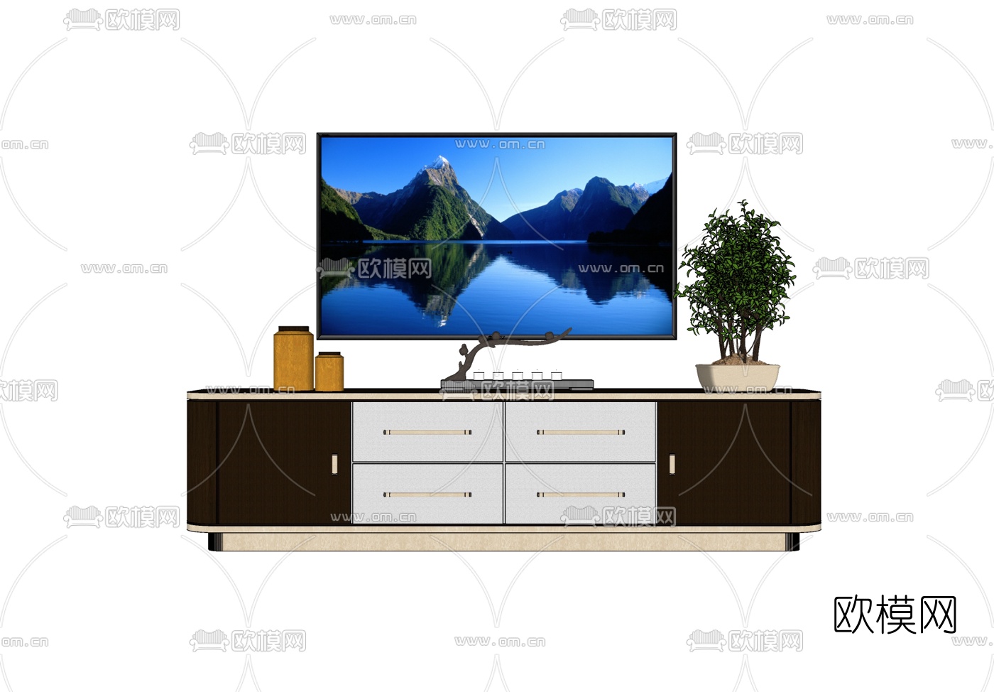 新中式电视柜免费su模型下载