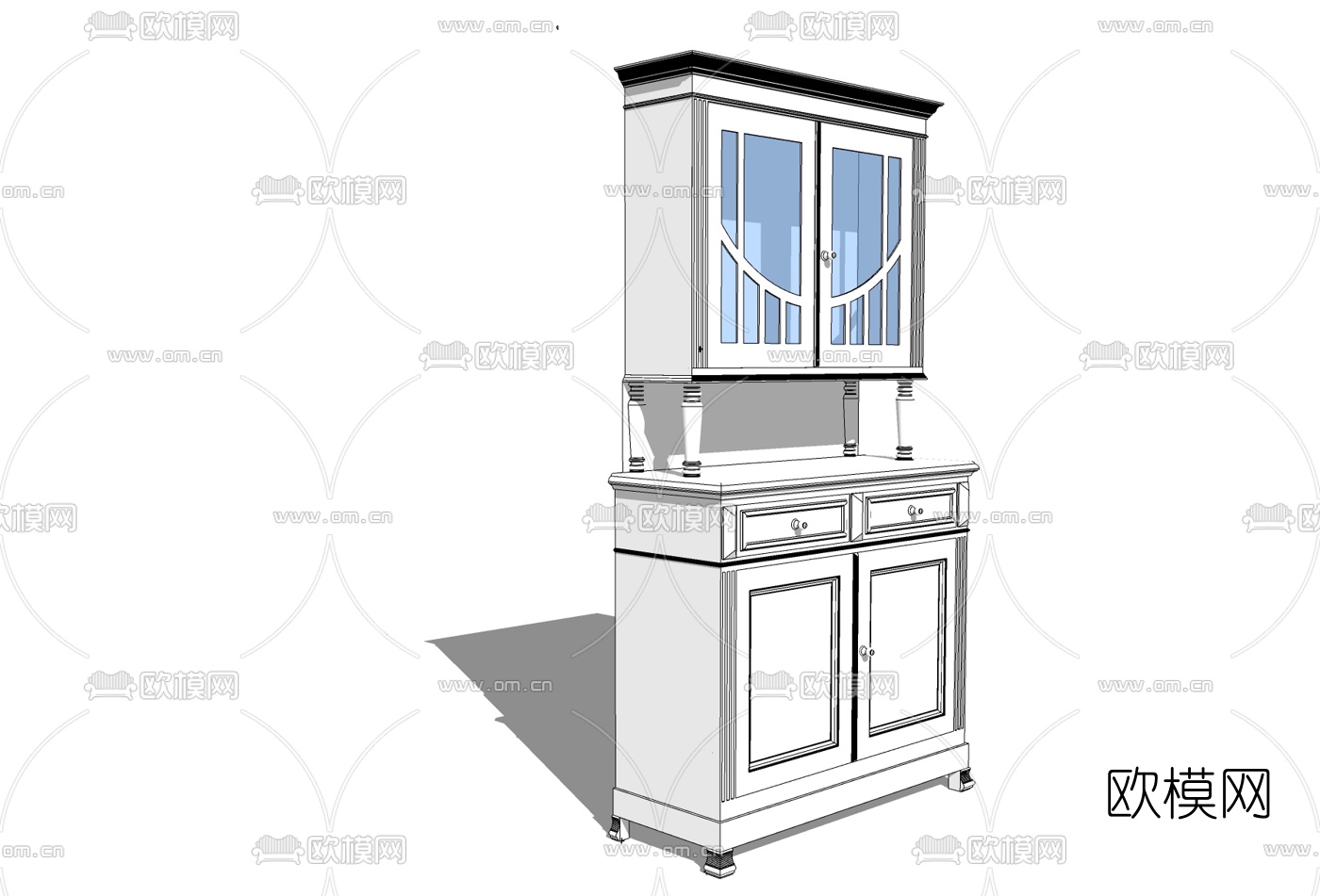 简欧多功能装饰柜免费su模型下载