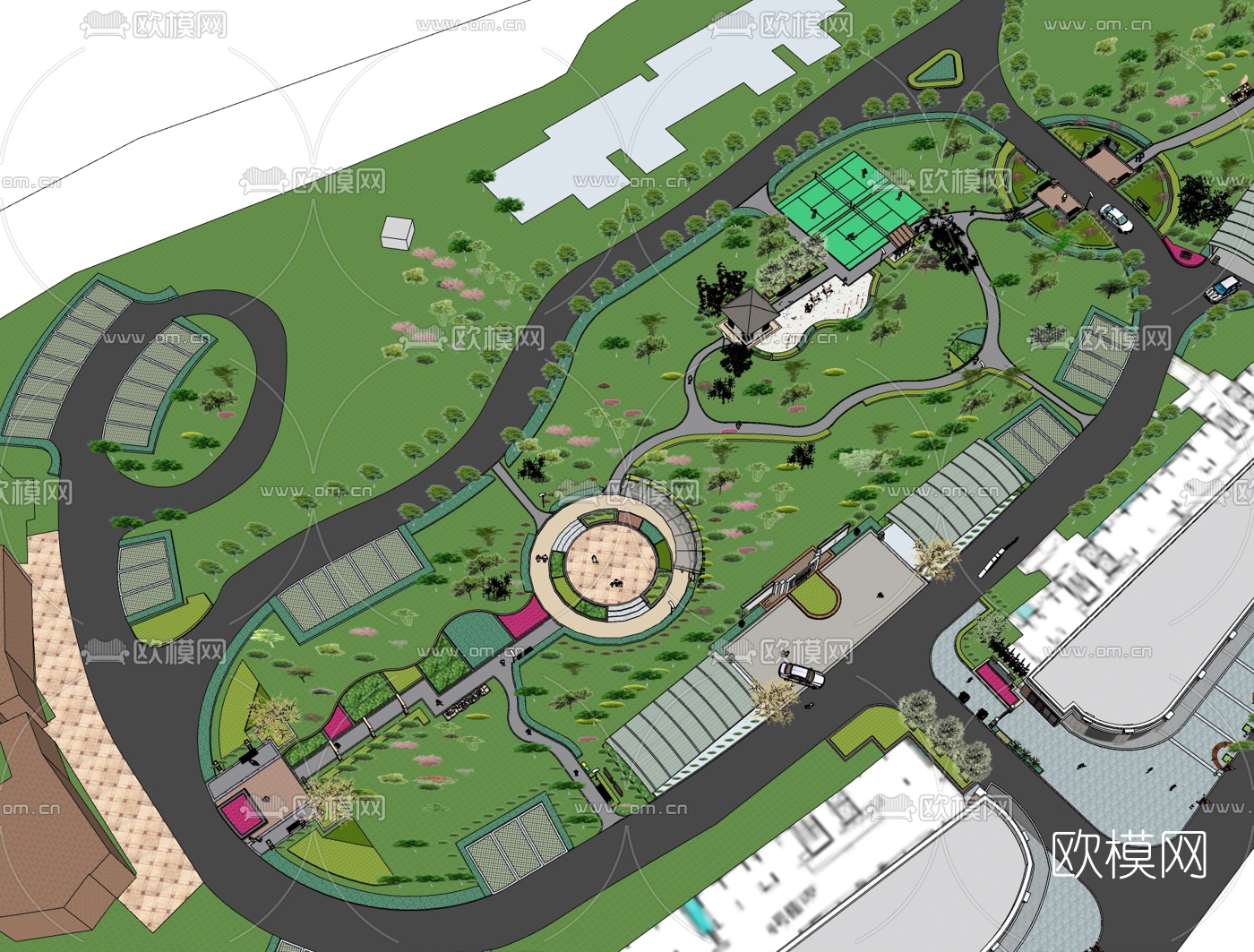 现代小区景观免费su模型下载
