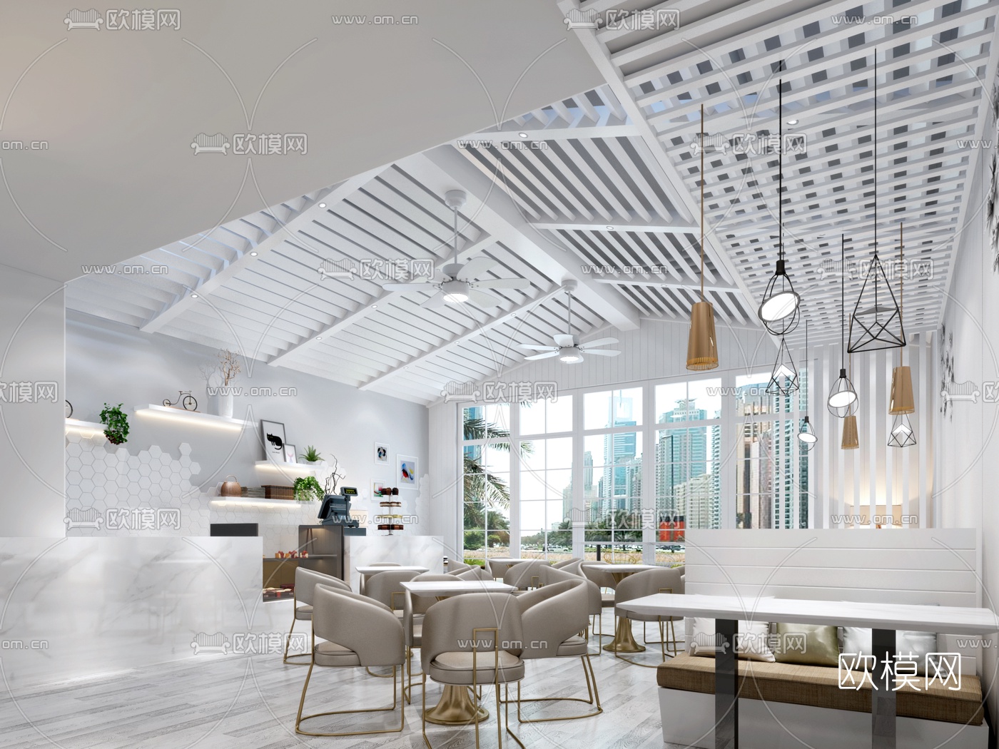 现代奶茶店3d模型
