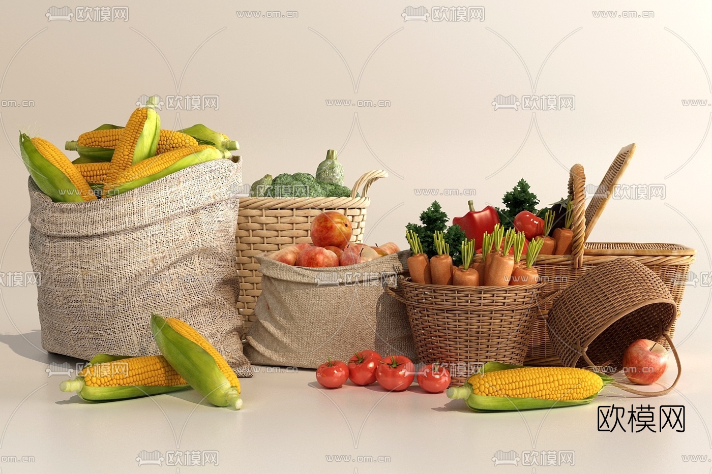 现代玉米苹果蔬菜3d模型下载