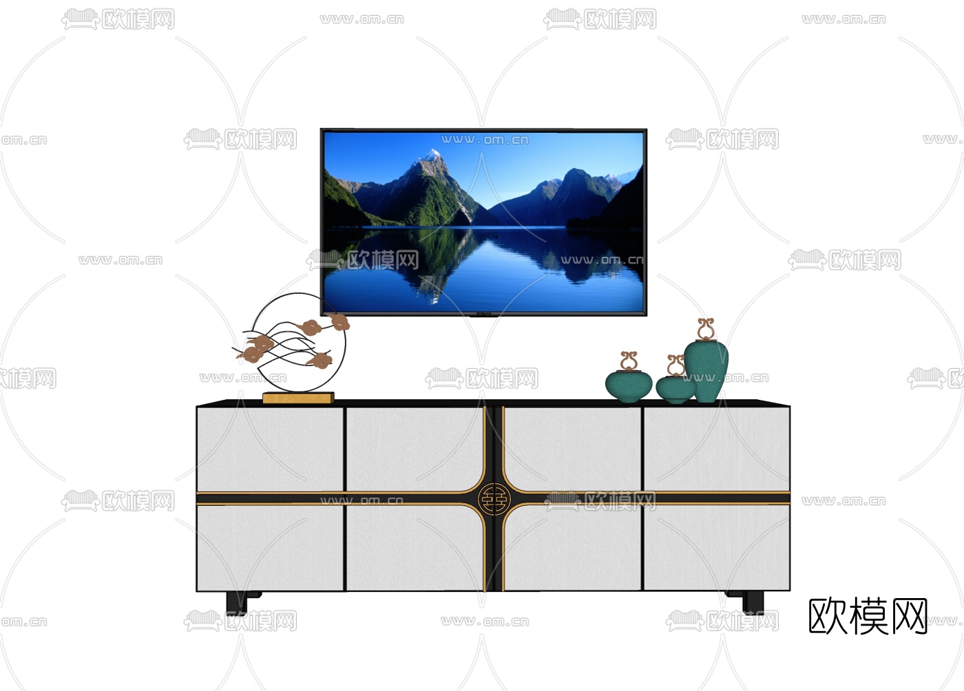 新中式电视柜免费su模型下载