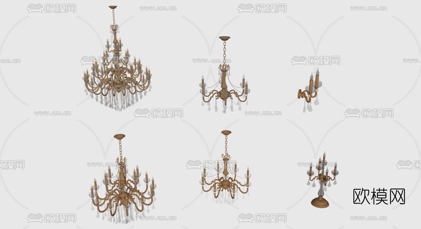 欧式金属多头吊灯su模型下载