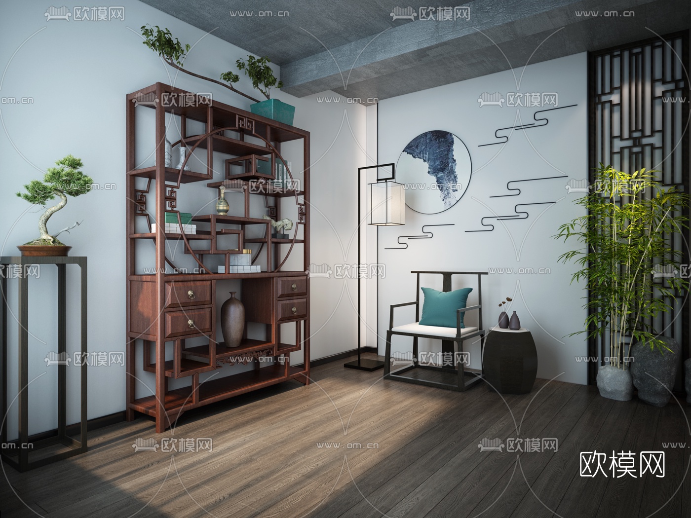 新中式博古架3d模型