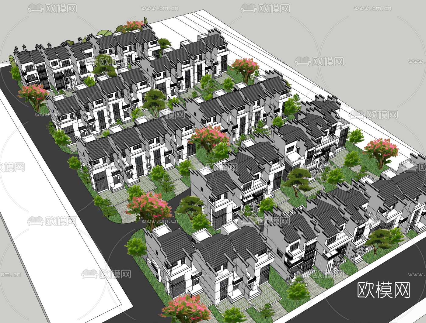 中式小区规划免费su模型下载