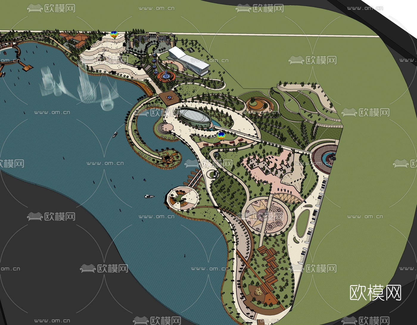 现代公园景观免费su模型下载