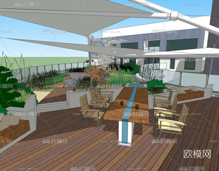 现代庭院景观免费su模型下载_ID10061939_sketchup模型下载-欧模网