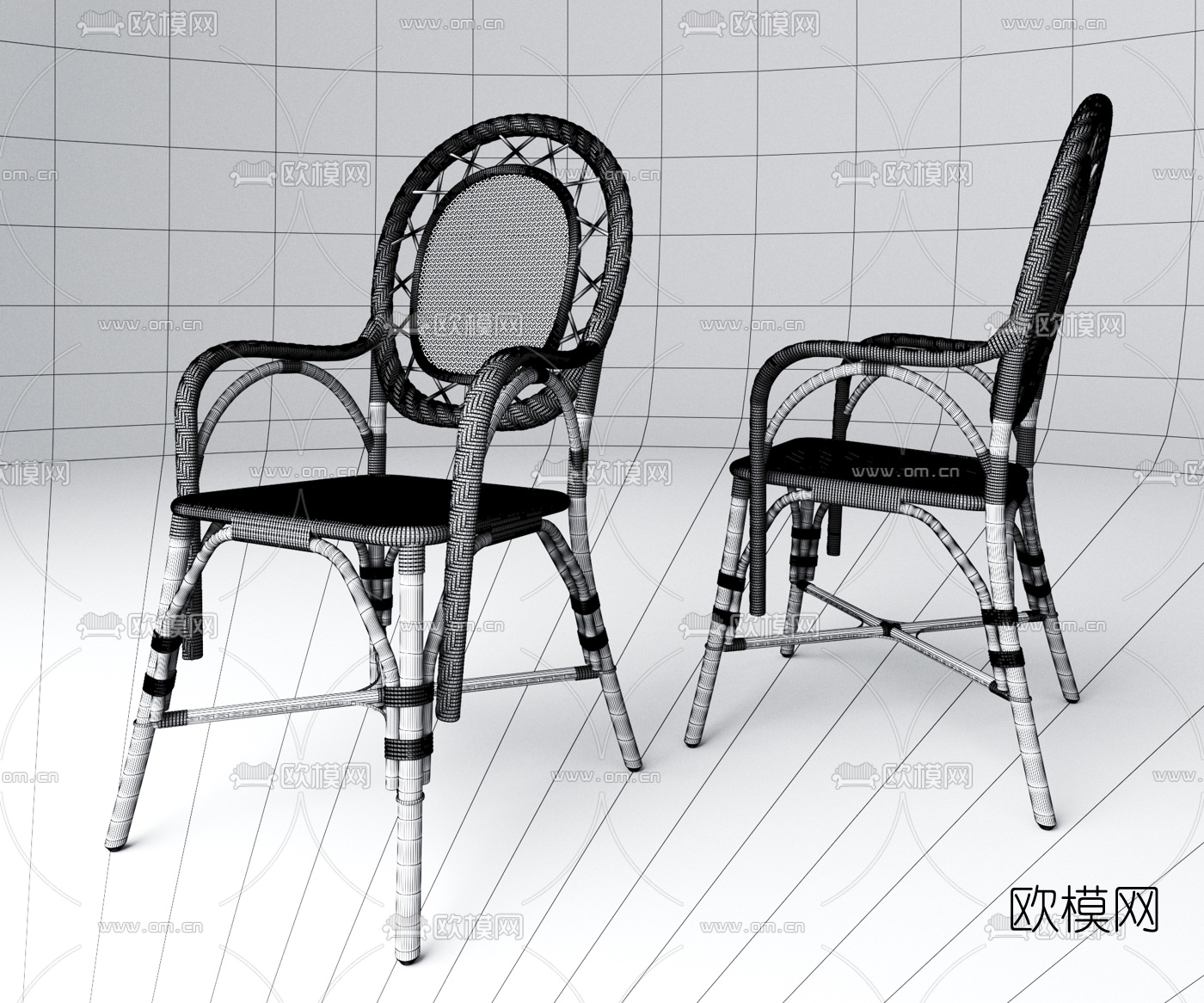 自然风藤编单椅3d模型