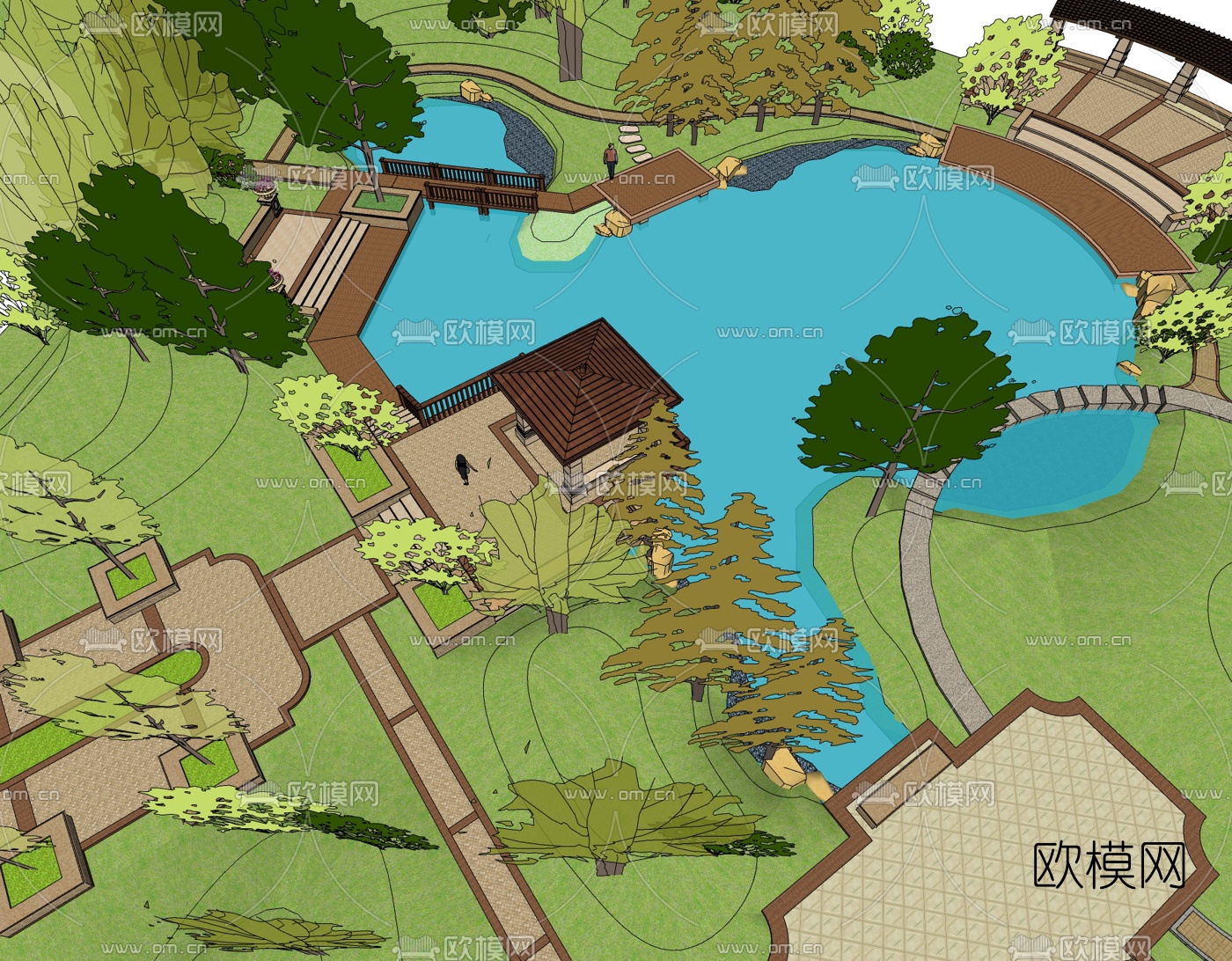 欧式小区景观免费su模型下载