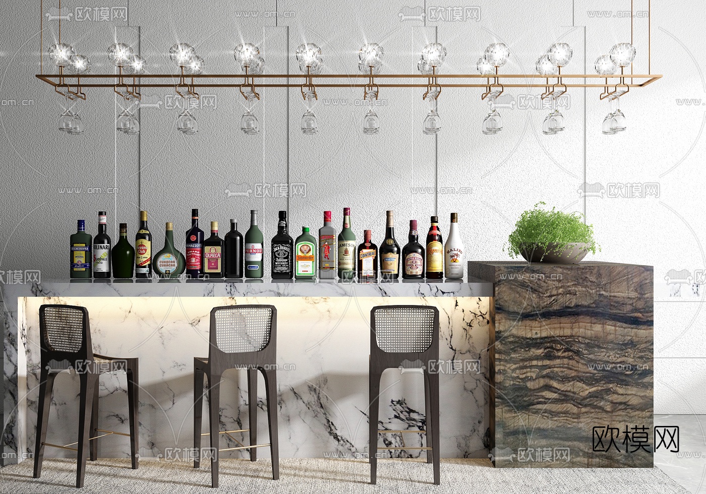 现代大理石吧台3d模型下载