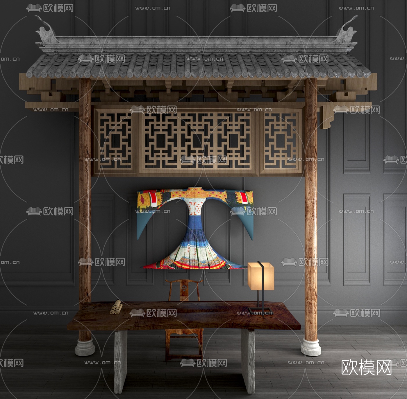 新中式屋顶屋檐门头构件组合3d模型