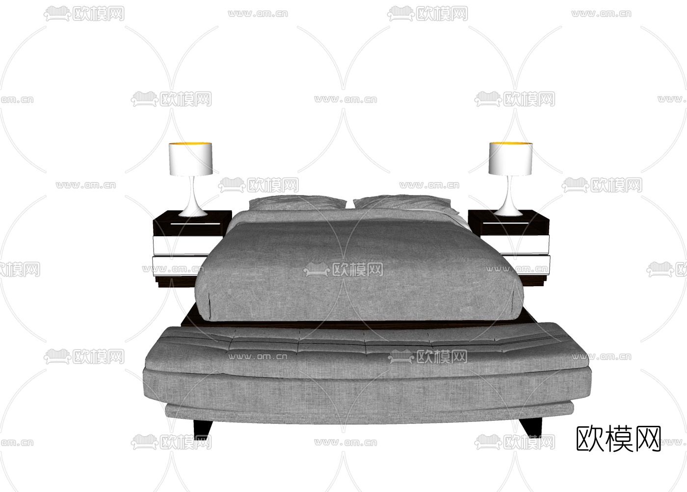 现代双人床免费su模型下载