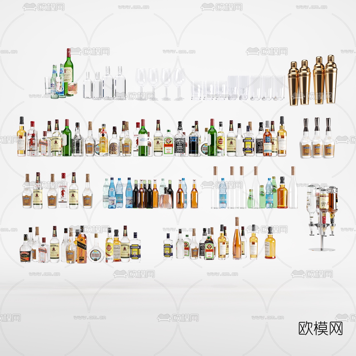 现代高精度酒瓶酒杯饮料3d模型