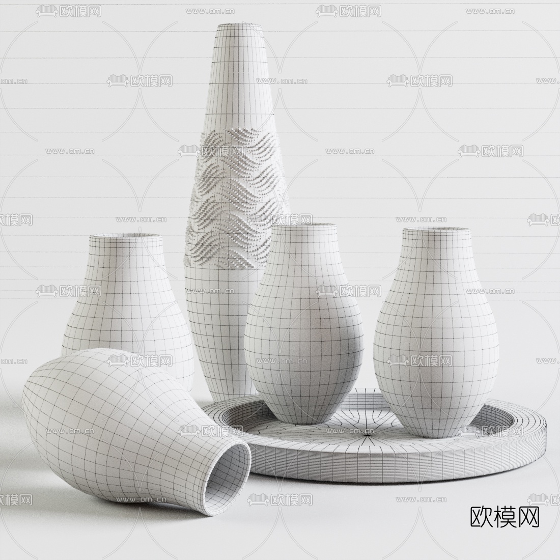 现代轻奢陶瓷花瓶组合3d模型下载（渲染图2）