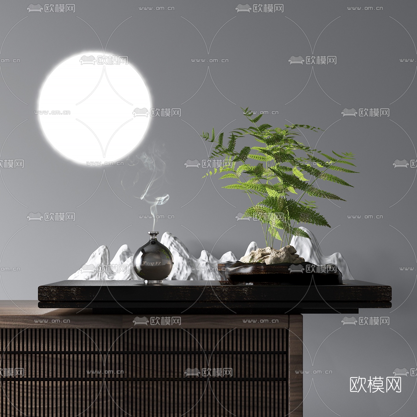 新中式盆栽摆件组合3d模型