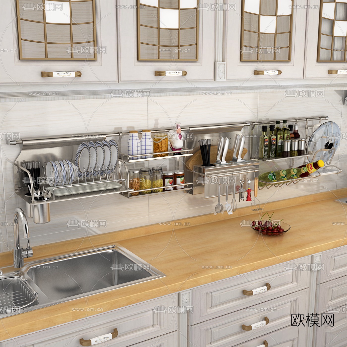 现代调料架餐具厨房用品3d模型下载（渲染图2）