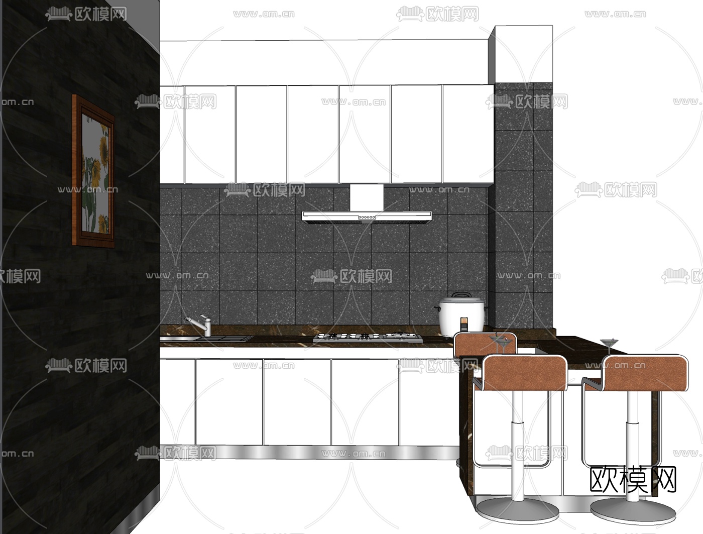 现代简约橱柜免费su模型下载
