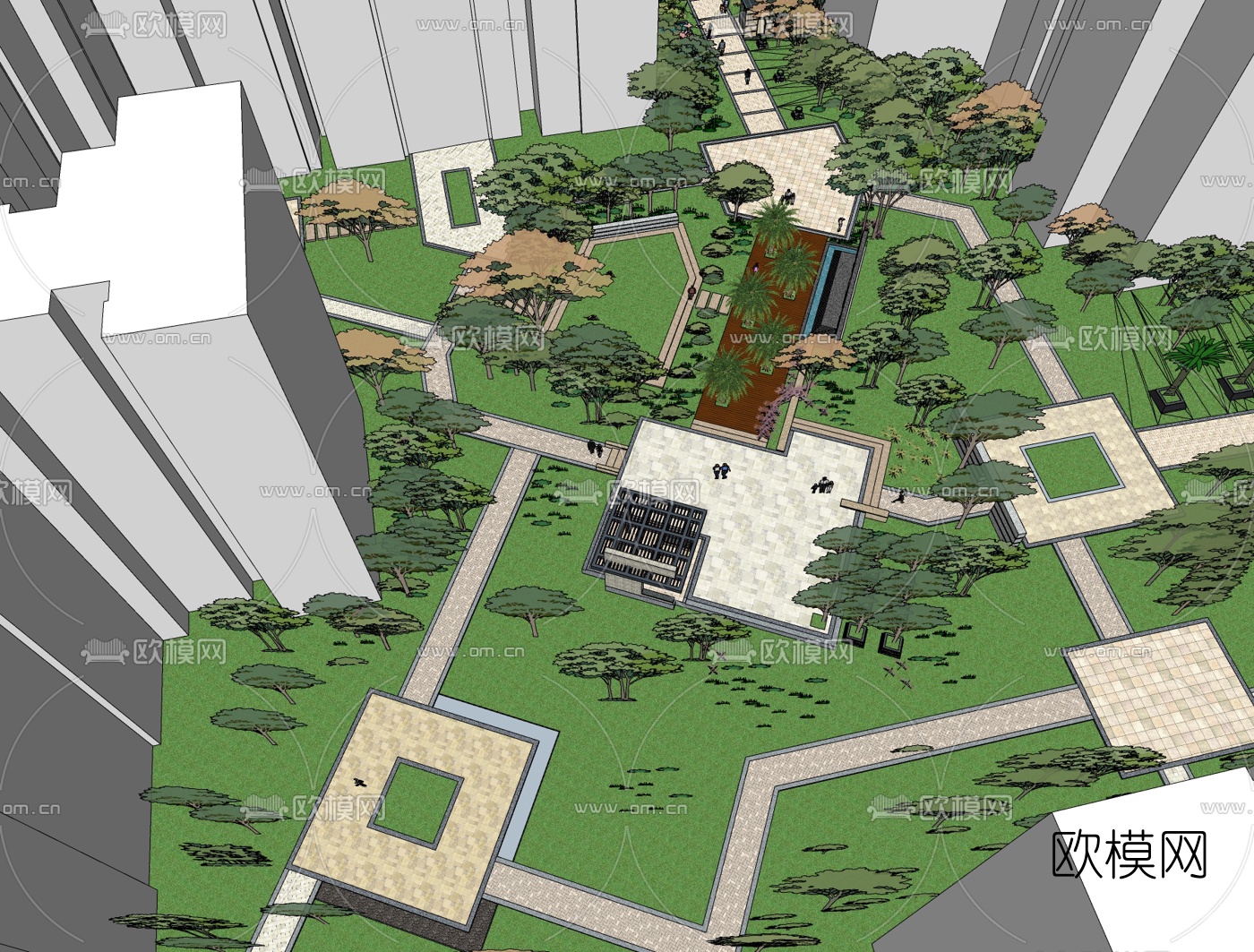 现代小区景观免费su模型下载