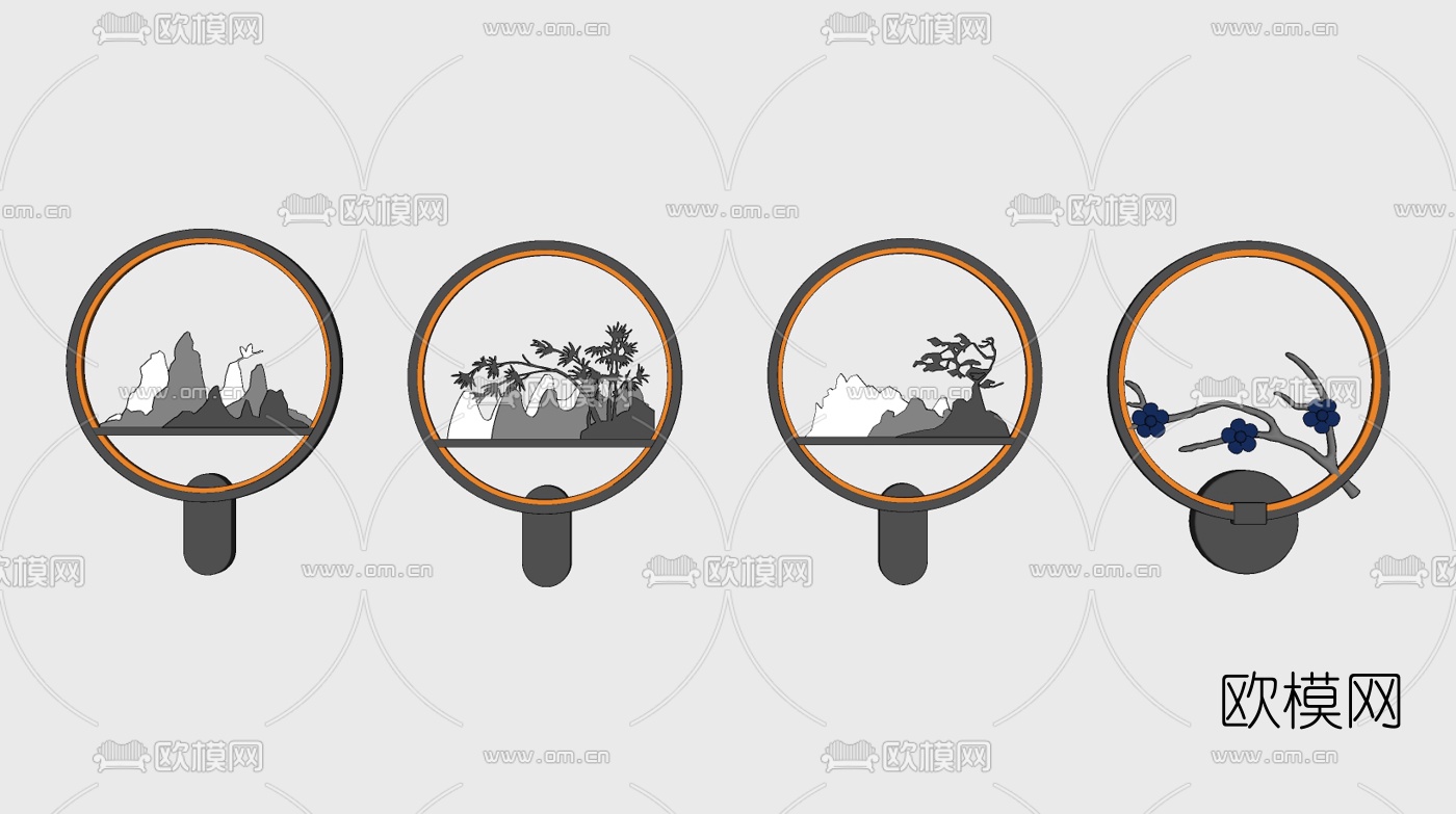 中式壁灯su模型下载