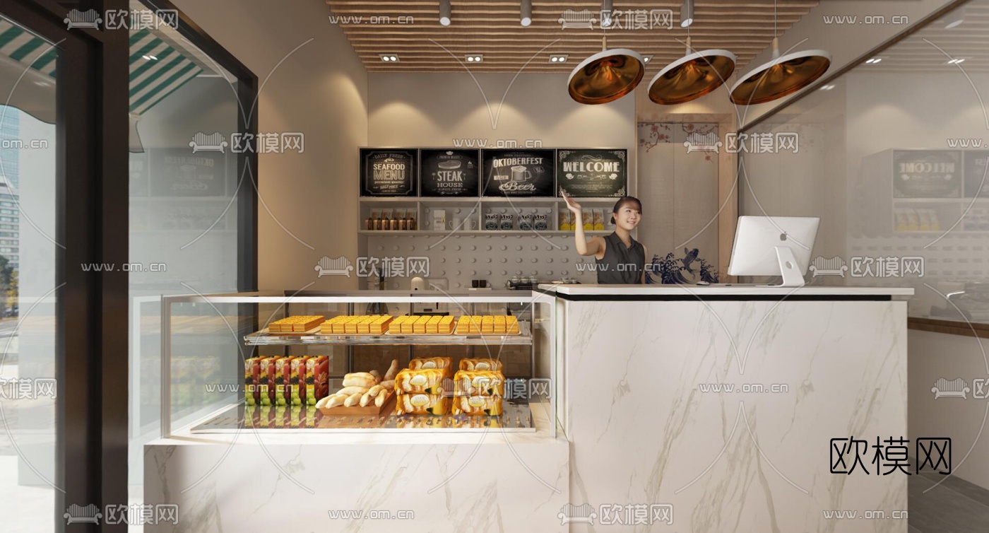 现代简约面包烘培店全景3d模型
