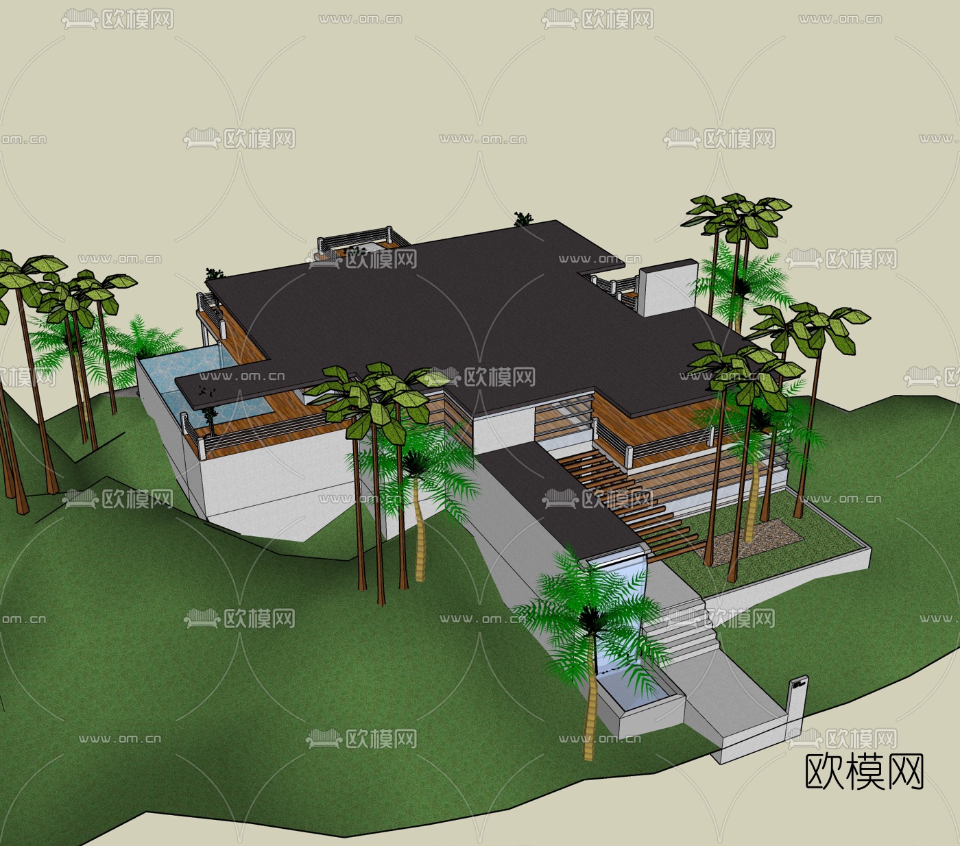 现代别墅外观免费su模型下载_ID10432979_sketchup模型下载-欧模网