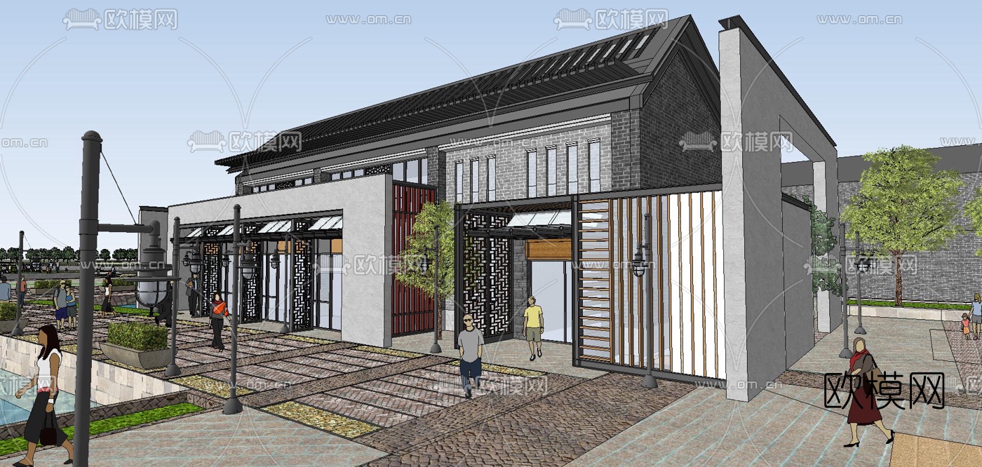 中式商业街su模型下载（渲染图4）