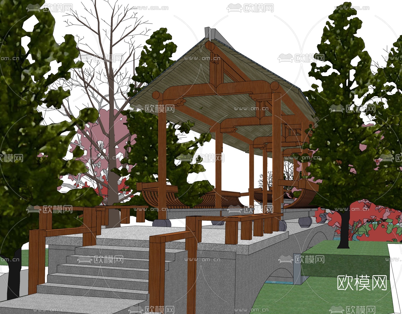 中式廊道免费su模型下载