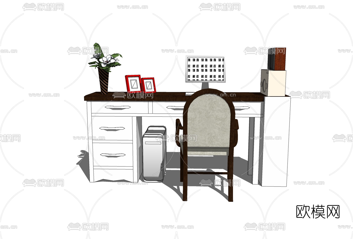 简欧书桌椅子组合免费su模型下载