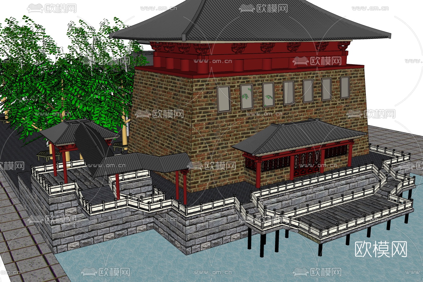 中式古建筑房屋免费su模型下载