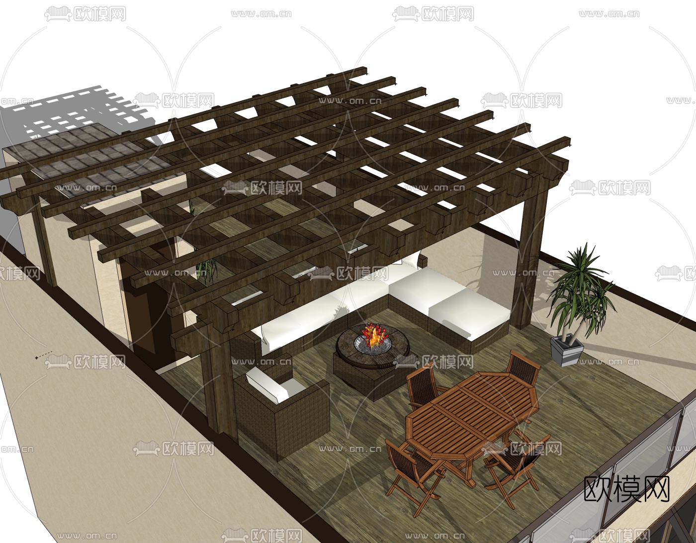 现代阳台花园免费su模型下载