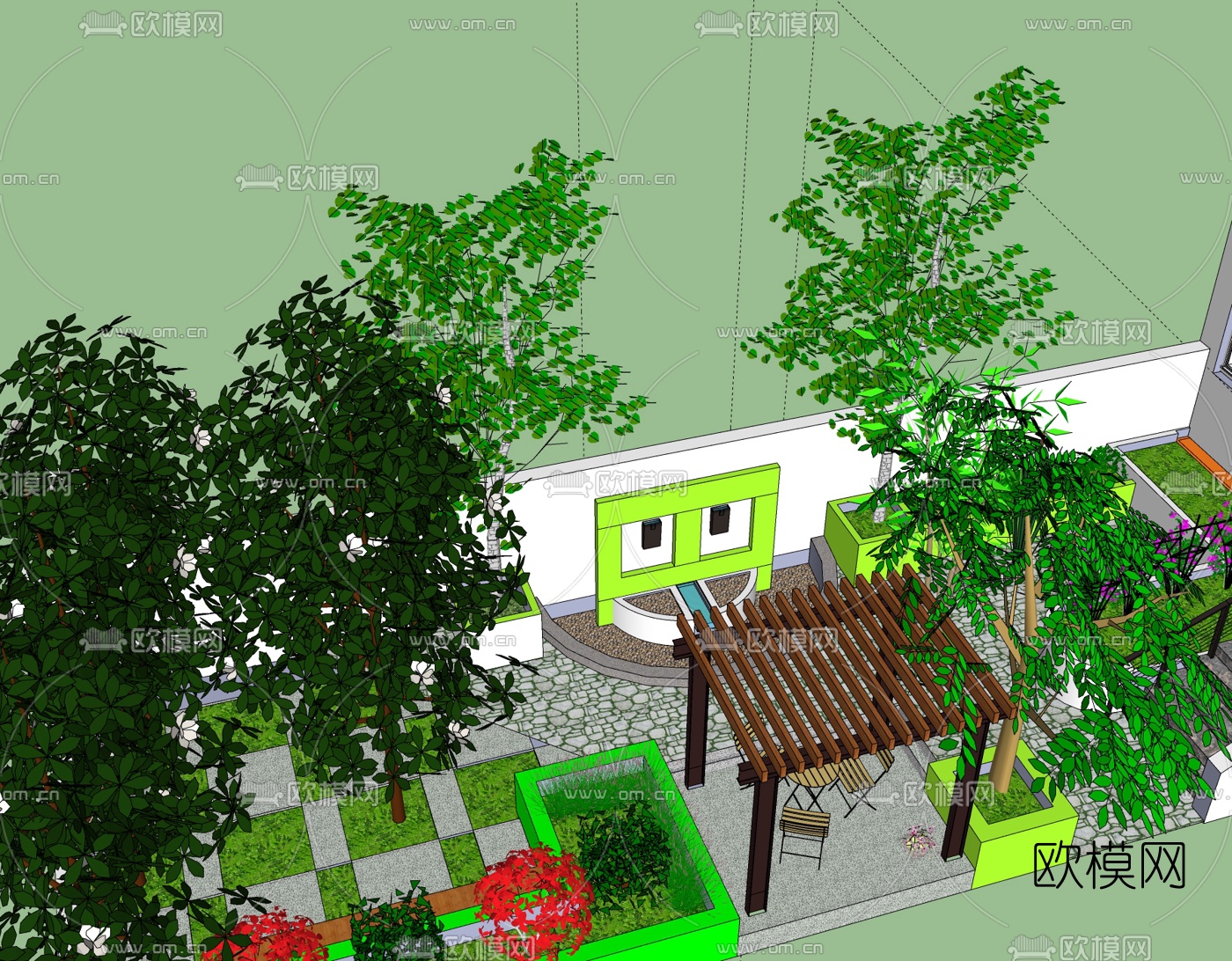 现代庭院景观免费su模型下载