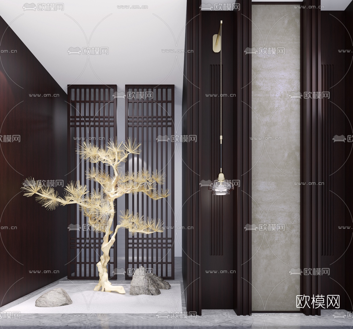 新中式旱景园艺小品3d模型