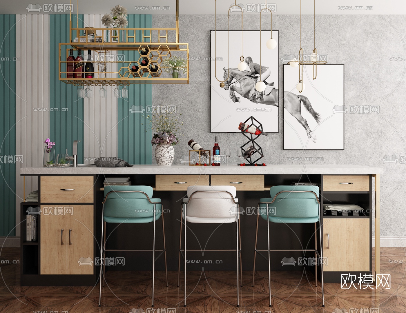 北欧吧台餐桌3d模型下载（渲染图1）