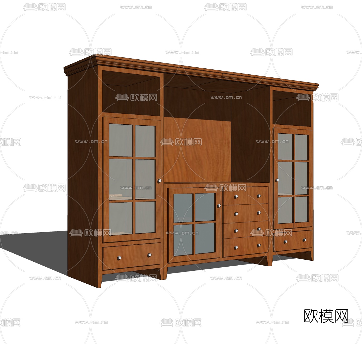 现代实木装饰柜免费su模型下载