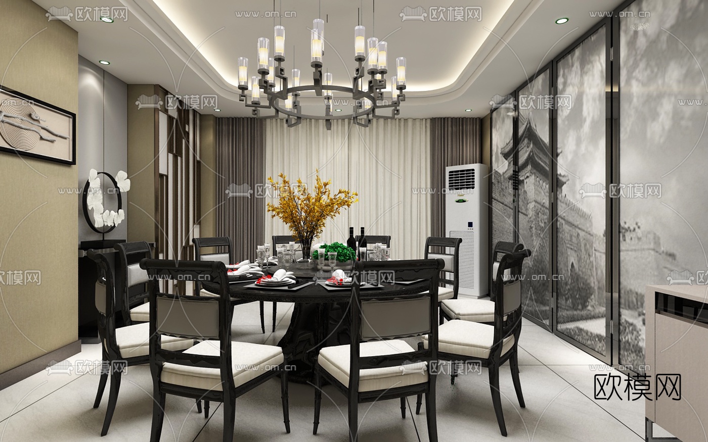 新中式酒店餐厅包房免费3d模型