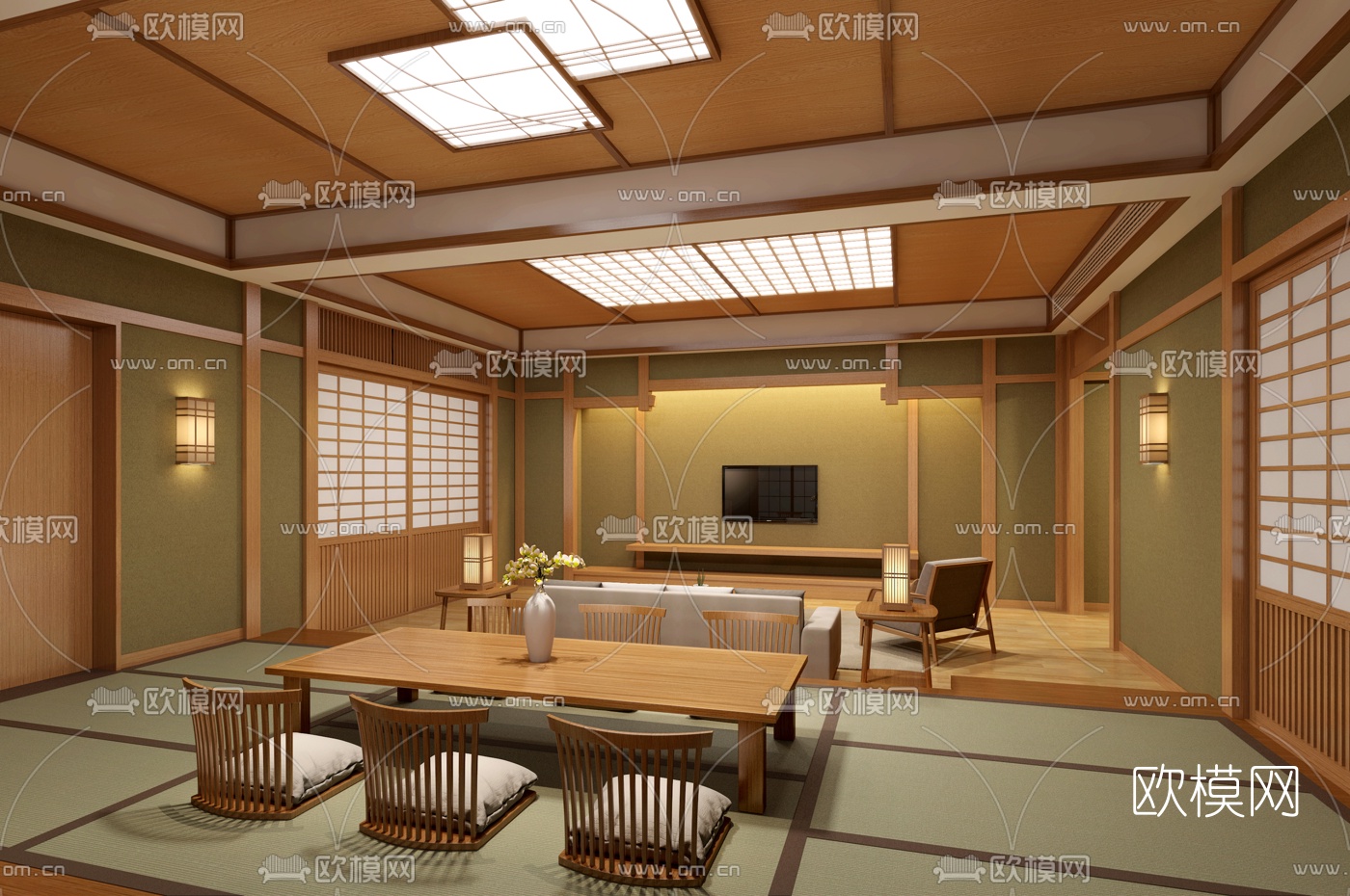 日式客厅餐厅3d模型
