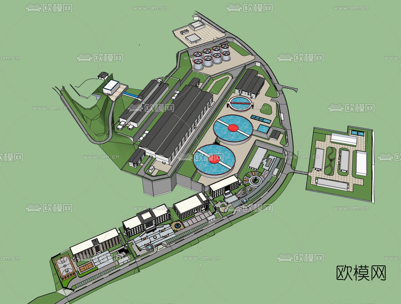 现代工业园区规划免费su模型下载（渲染图2）
