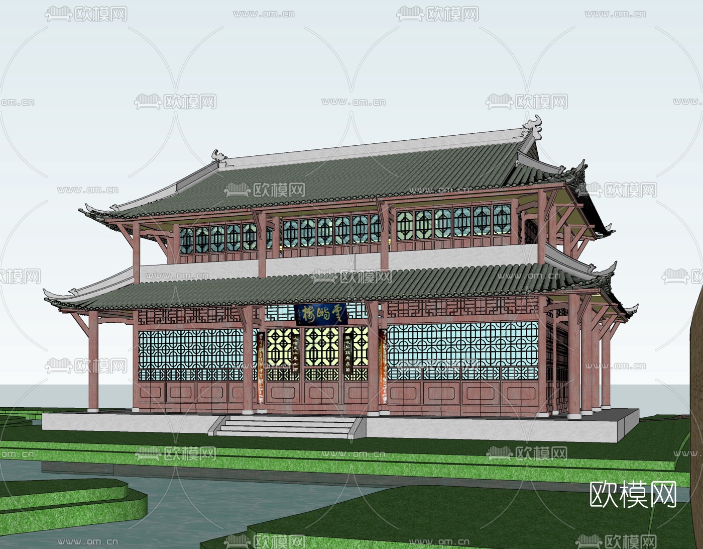 中式古建殿宇免费su模型下载