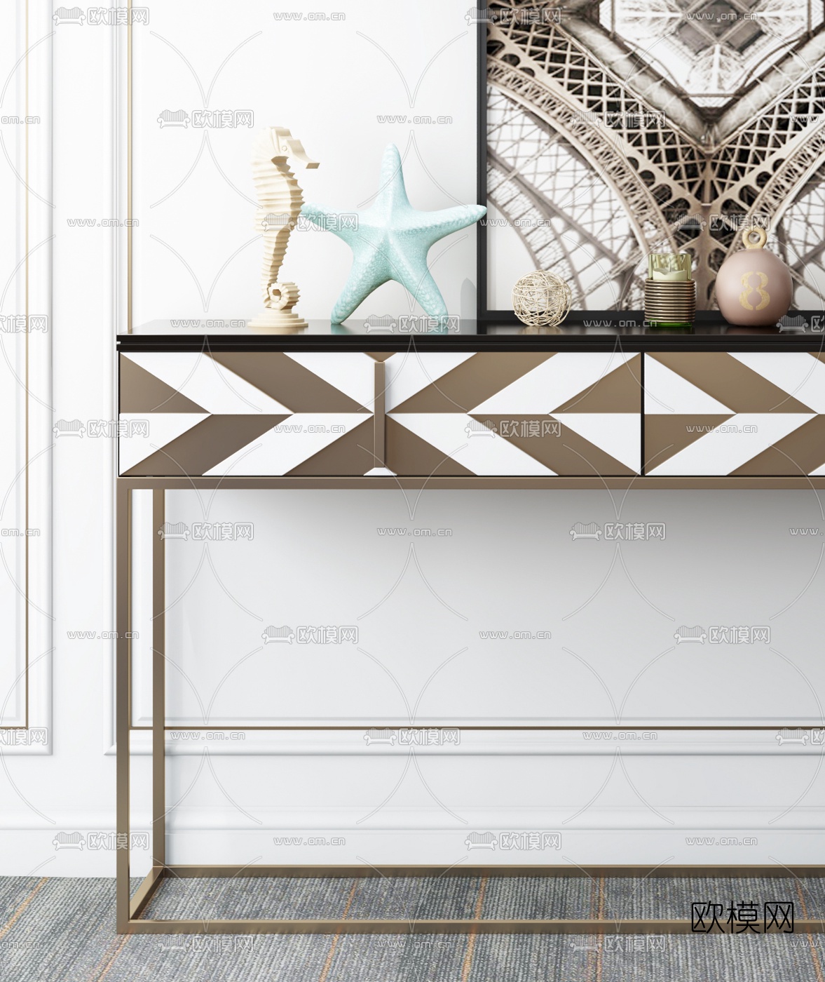现代轻奢端景台3d模型下载（渲染图2）